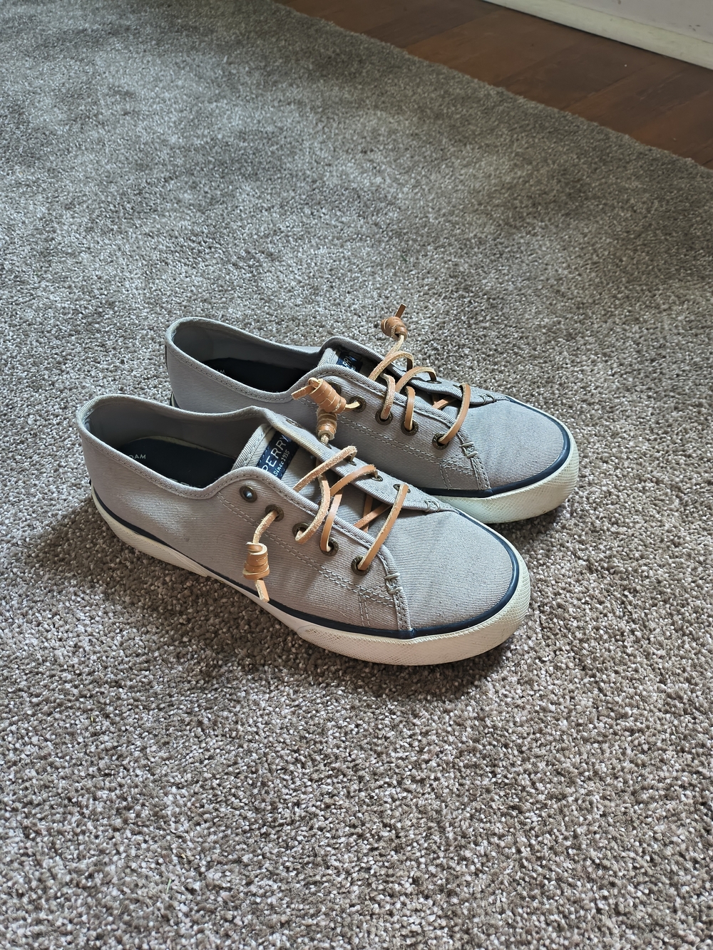 Sperry Women's Light Gray Canvas Low-Top Sneakers with Tan Laces
